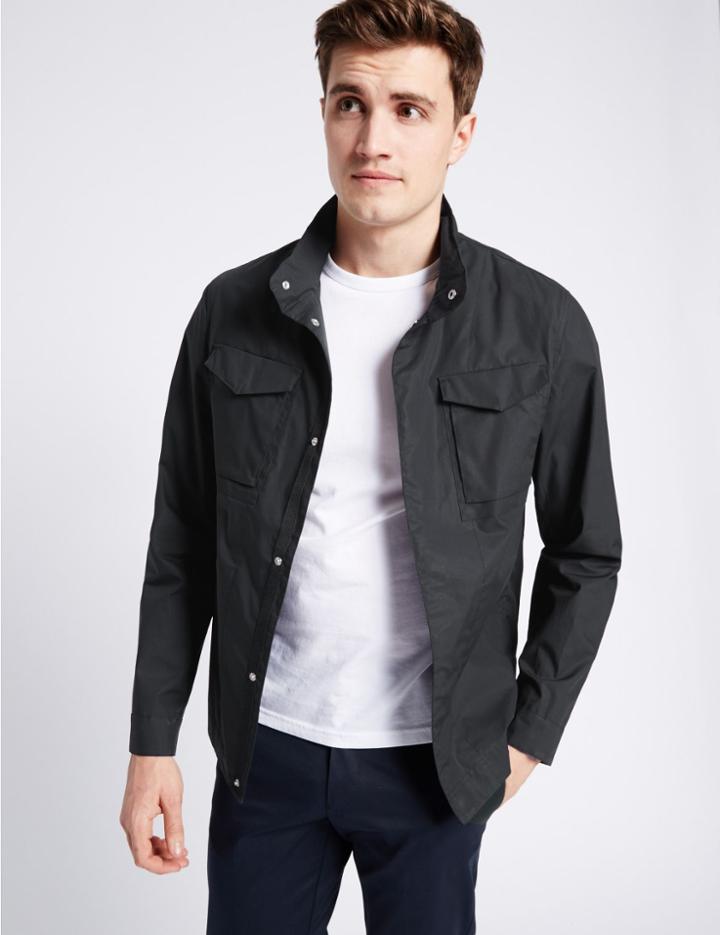 Marks & Spencer Pure Cotton Hooded Jacket With Stormwear&trade; Navy