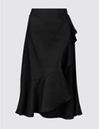 Marks & Spencer Linen Blend Pencil Midi Skirt Black
