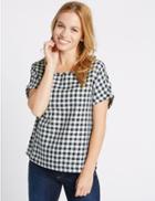 Marks & Spencer Petite Checked Tie Back Shell Top Navy Mix