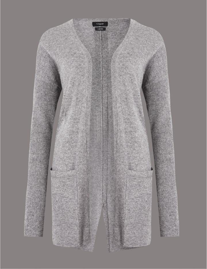 Marks & Spencer Pure Cashmere Split Back Cardigan Mid Grey