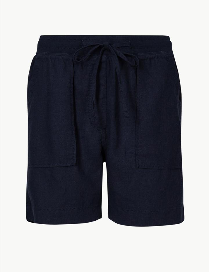 Marks & Spencer Linen Rich Chino Shorts Navy