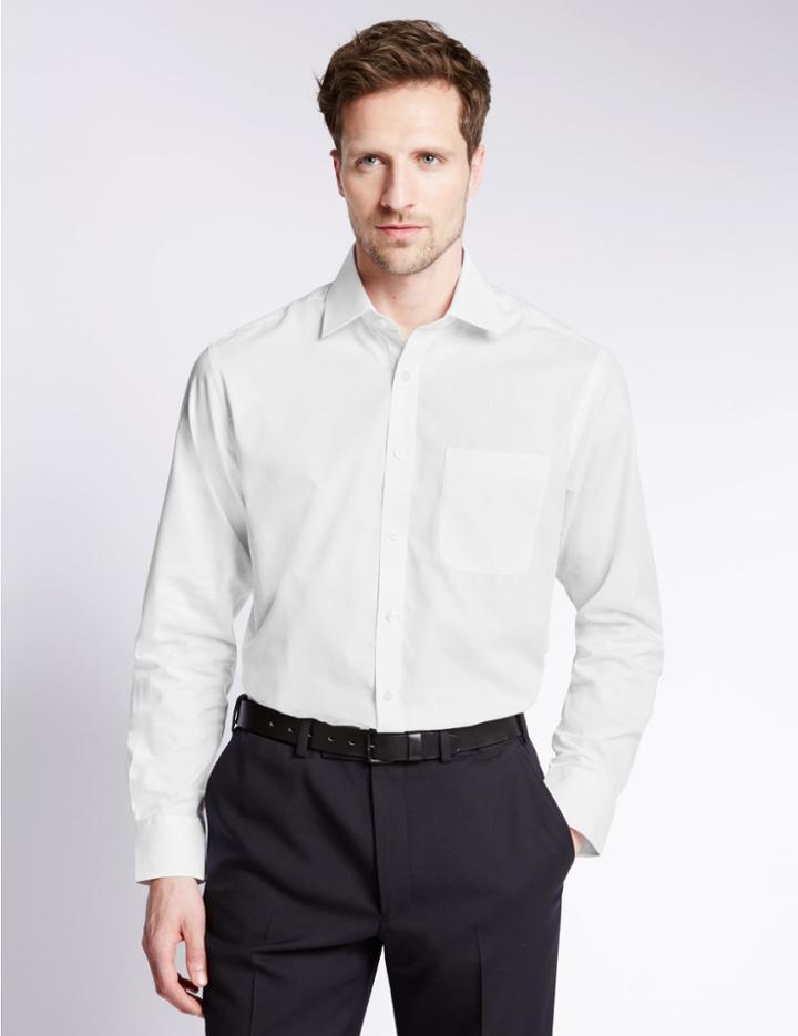 Marks & Spencer 2in Longer Easy To Iron Shirt With Pocket White