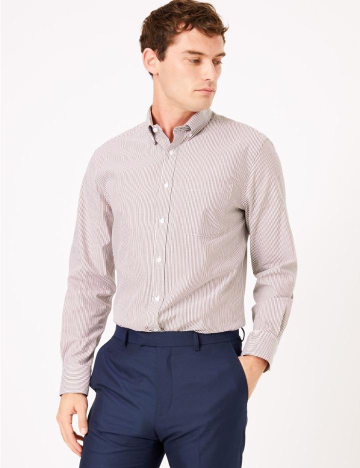 Marks & Spencer Tailored Fit Bengal Stripe Easy Iron Shirt Burgundy Mix