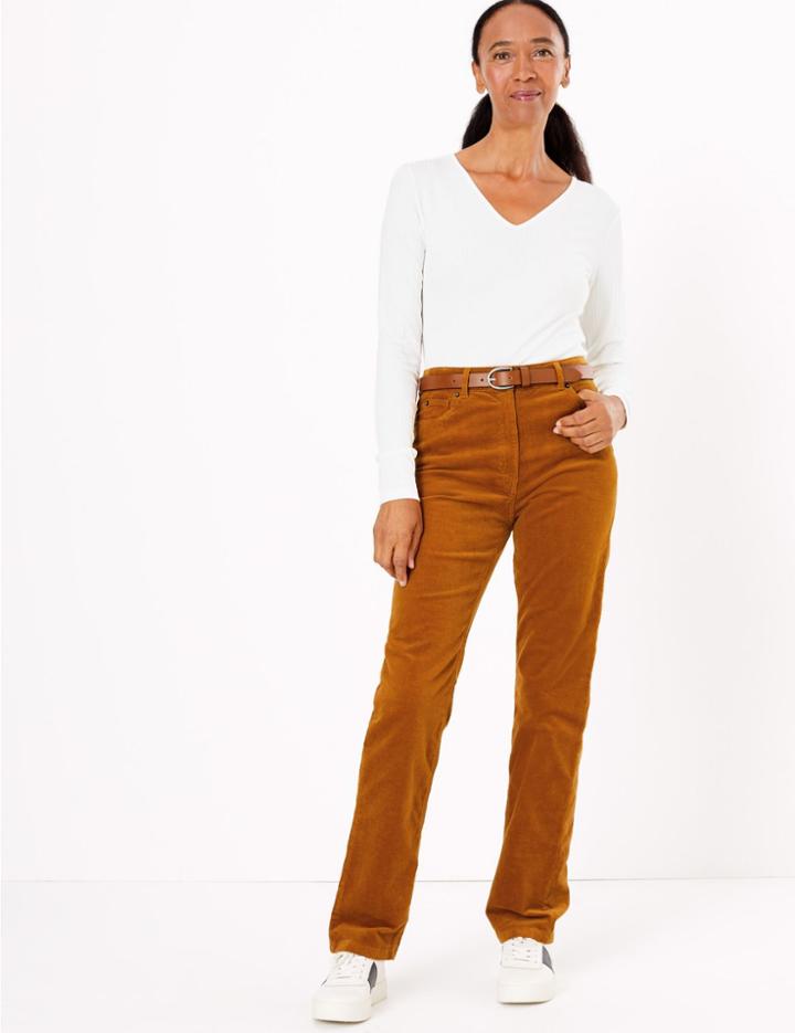 Marks & Spencer Corduroy Straight Leg Ankle Grazer Trousers Copper