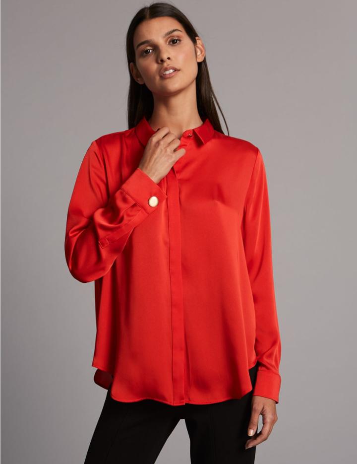 Marks & Spencer Side Split Long Sleeve Shirt Red