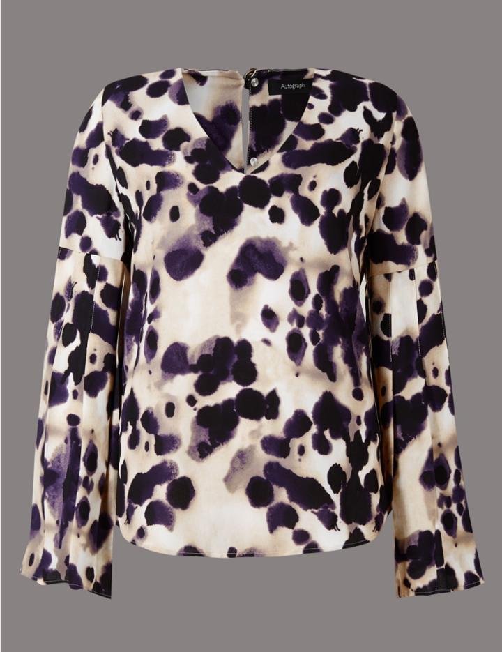 Marks & Spencer Animal Print V-neck Long Sleeve Blouse Purple Mix