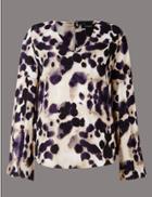 Marks & Spencer Animal Print V-neck Long Sleeve Blouse Purple Mix