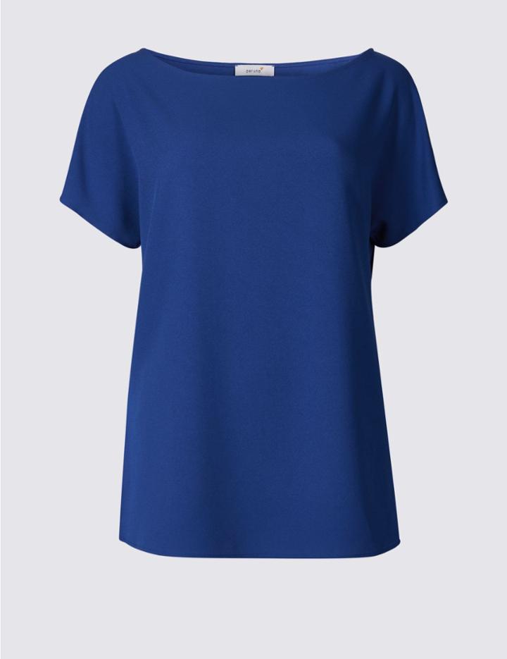 Marks & Spencer Round Neck Shoulder Button Short Sleeve Top Blue