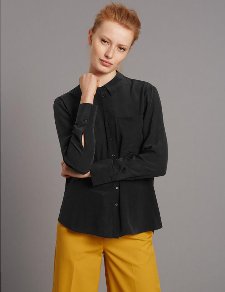 Marks & Spencer Pure Silk Tie Back Long Sleeve Shirt Black