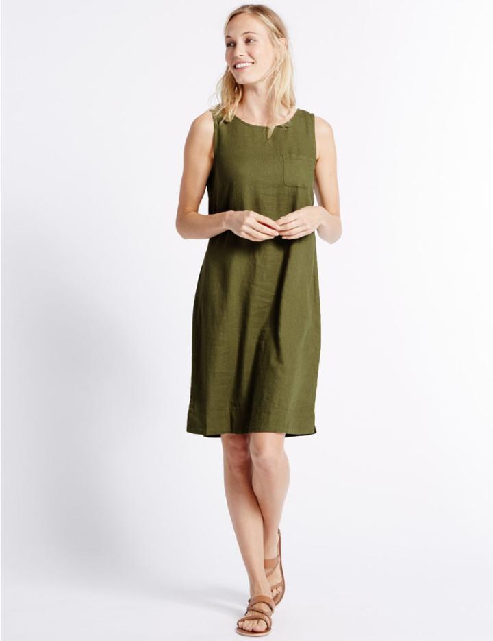 Marks & Spencer Linen Blend Tunic Dress Khaki