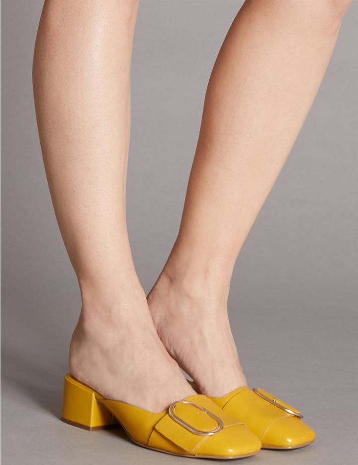 Marks & Spencer Leather Block Heel Mule Shoes With Insolia&reg; Ochre