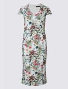 Marks & Spencer Floral Print Short Sleeve Bodycon Dress Ivory Mix