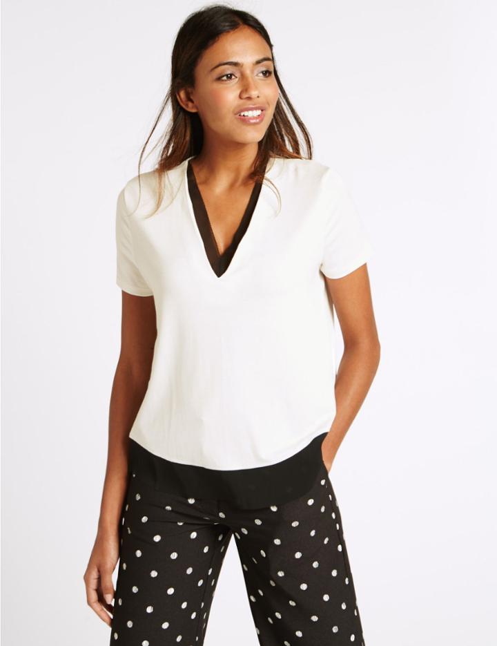 Marks & Spencer V-neck Short Sleeve Jersey Top Ivory