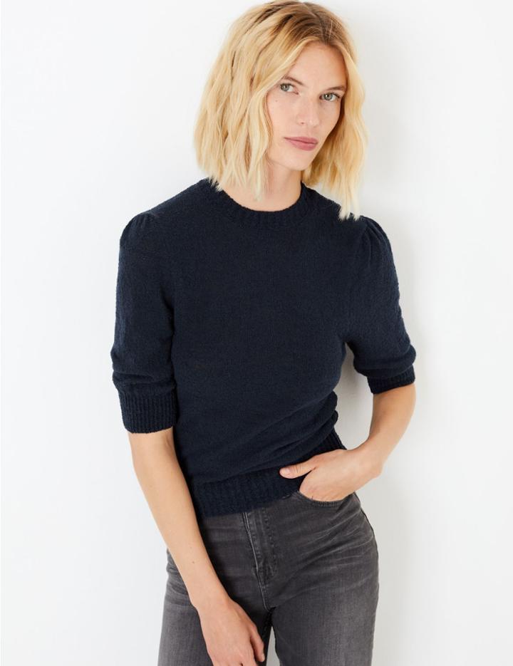 Marks & Spencer Textured Boucl Round Neck Top Navy