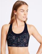 Marks & Spencer Printed Zip Front Bikini Top Blue Mix