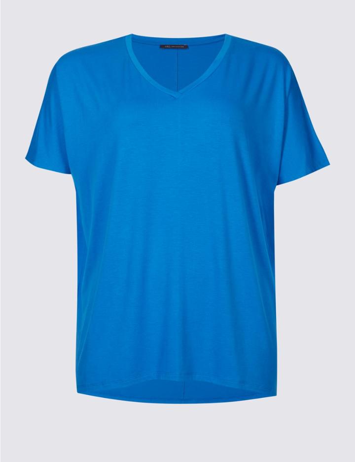 Marks & Spencer Curve Round Neck Short Sleeve T-shirt Bright Blue