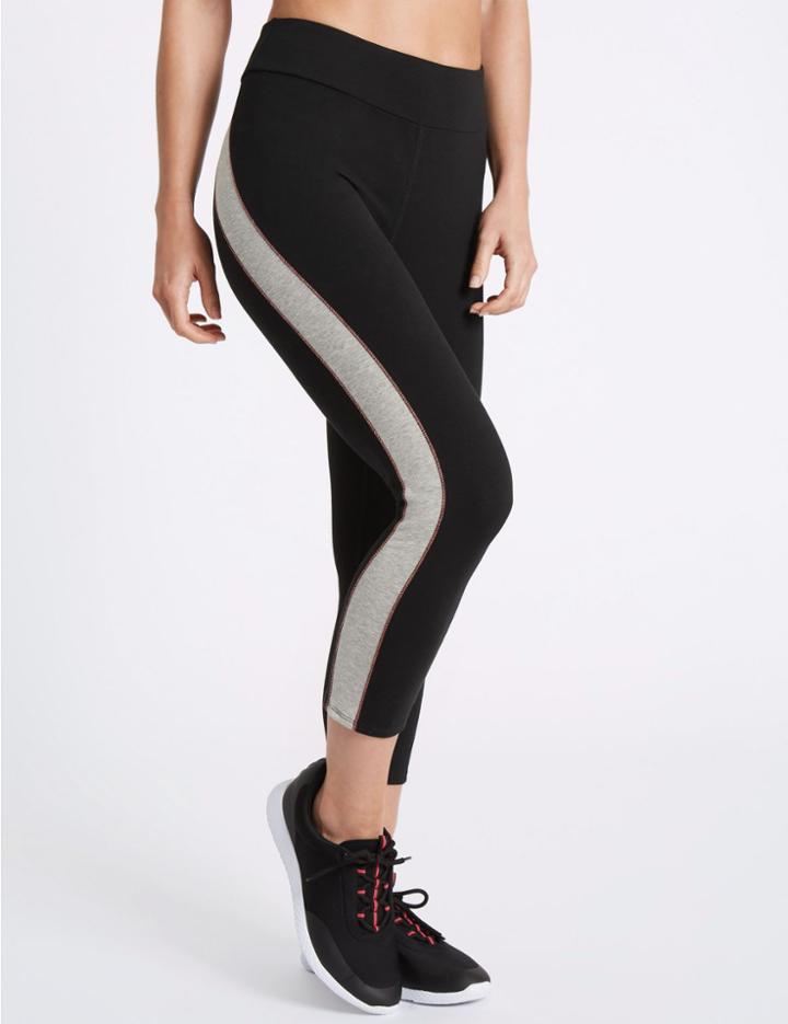 Marks & Spencer Cotton Rich Cropped Leggings Black Mix