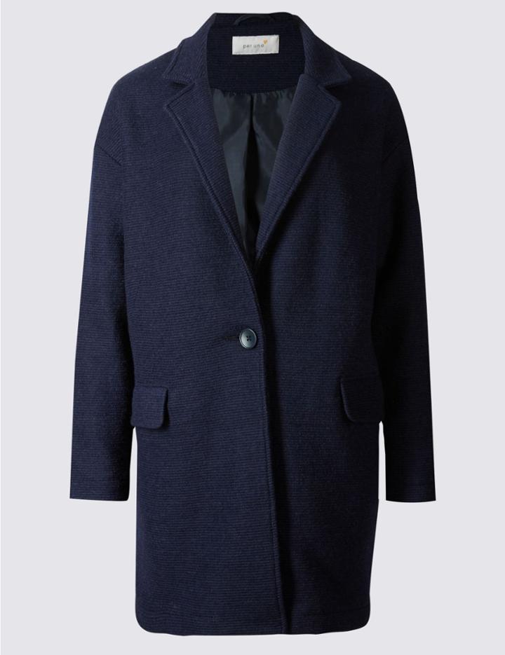 Marks & Spencer Wool Blend One Button Coat Ink