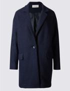 Marks & Spencer Wool Blend One Button Coat Ink