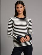 Marks & Spencer Pure Wool Striped Flared Cuff Jumper Navy Mix