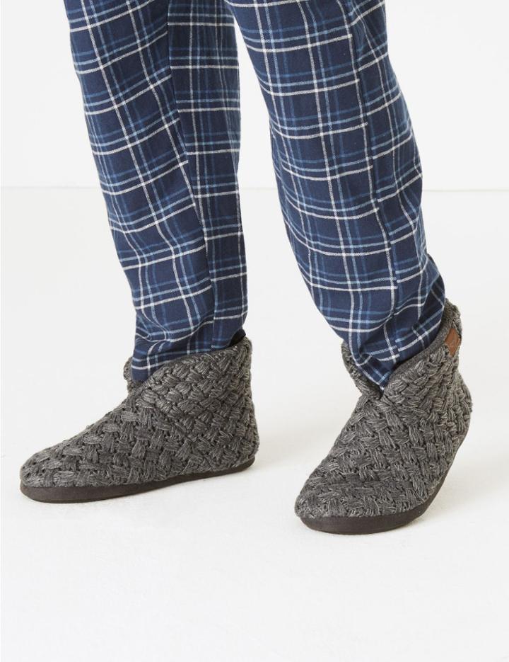 Marks & Spencer Textured Knit Slipper Boots Grey Marl