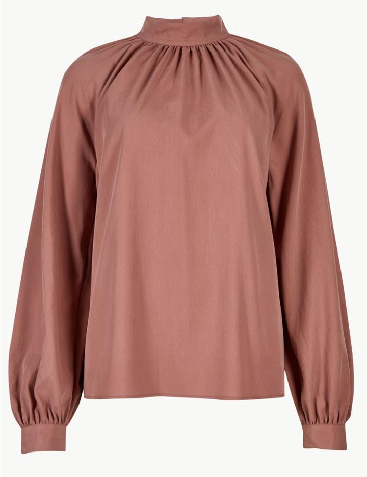 Marks & Spencer High Neck Long Sleeve Blouse Terracotta