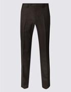 Marks & Spencer Regular Fit Textured Flat Front Trousers Chocolate