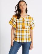 Marks & Spencer Pure Cotton Checked Half Sleeve Blouse Yellow Mix