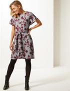 Marks & Spencer Floral Print Round Neck Tunic Dress Grey Mix