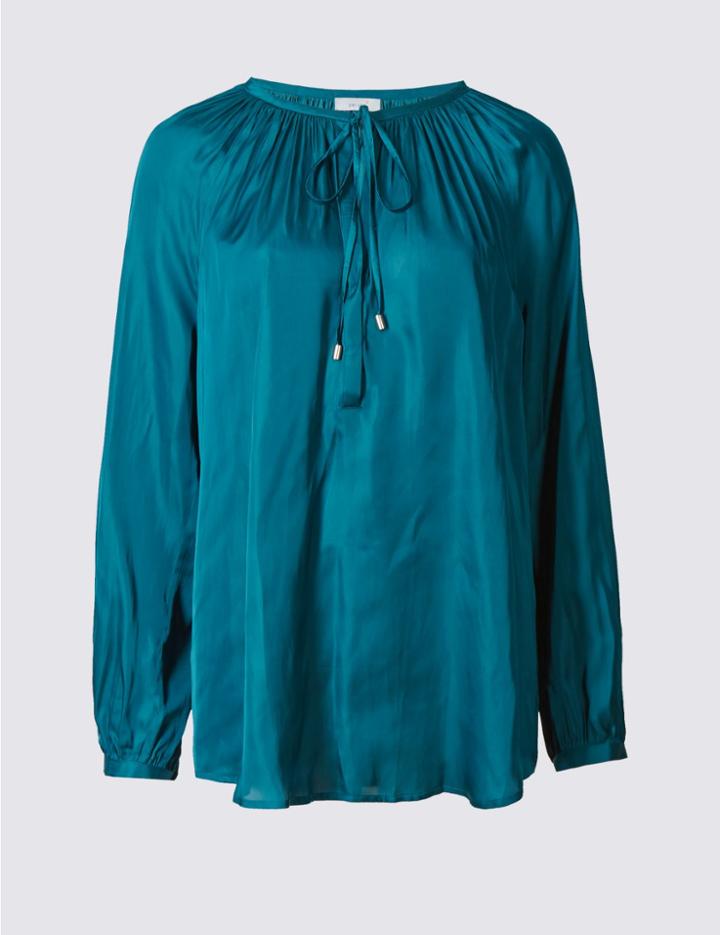 Marks & Spencer Notch Neck Long Sleeve Blouse Kingfisher