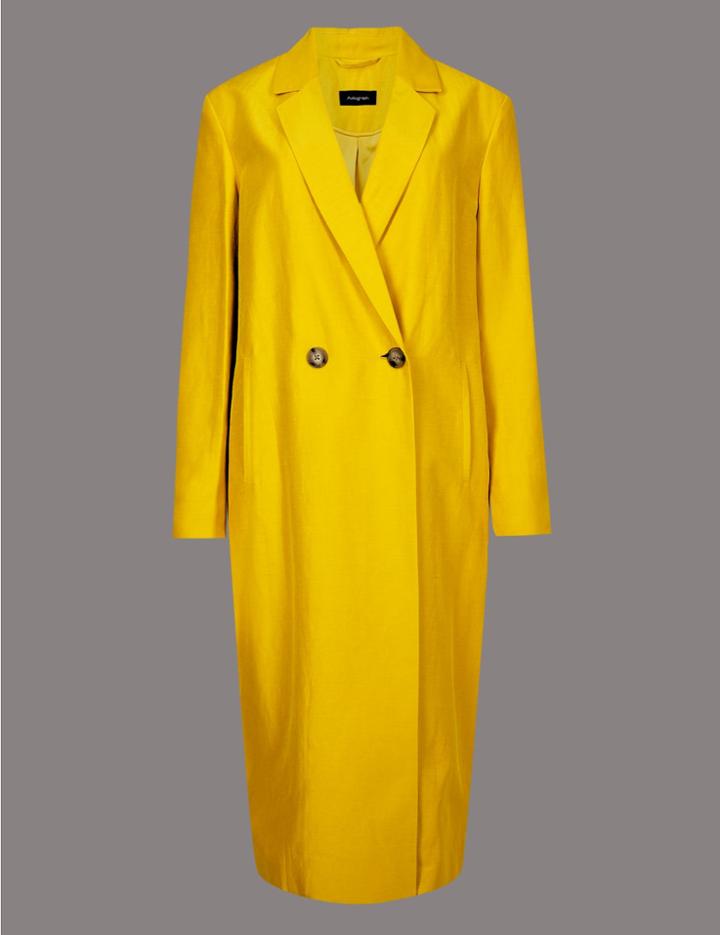 Marks & Spencer Linen Rich Longline Duster Coat Yellow