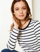 Marks & Spencer Petite Pure Cotton Striped T-shirt Ivory Mix