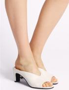 Marks & Spencer Leather Straight Back Mules Sandals White