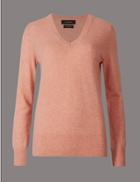 Marks & Spencer Pure Cashmere Ribbed Hem V-neck Jumper Copper Rose