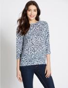 Marks & Spencer Animal Print 3/4 Sleeve Jersey Top Blue Mix