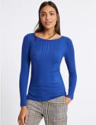 Marks & Spencer Variegated Ribbed Slash Neck Jumper Royal Blue