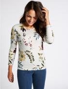 Marks & Spencer Floral Print Round Neck Long Sleeve T-shirt Grey Mix
