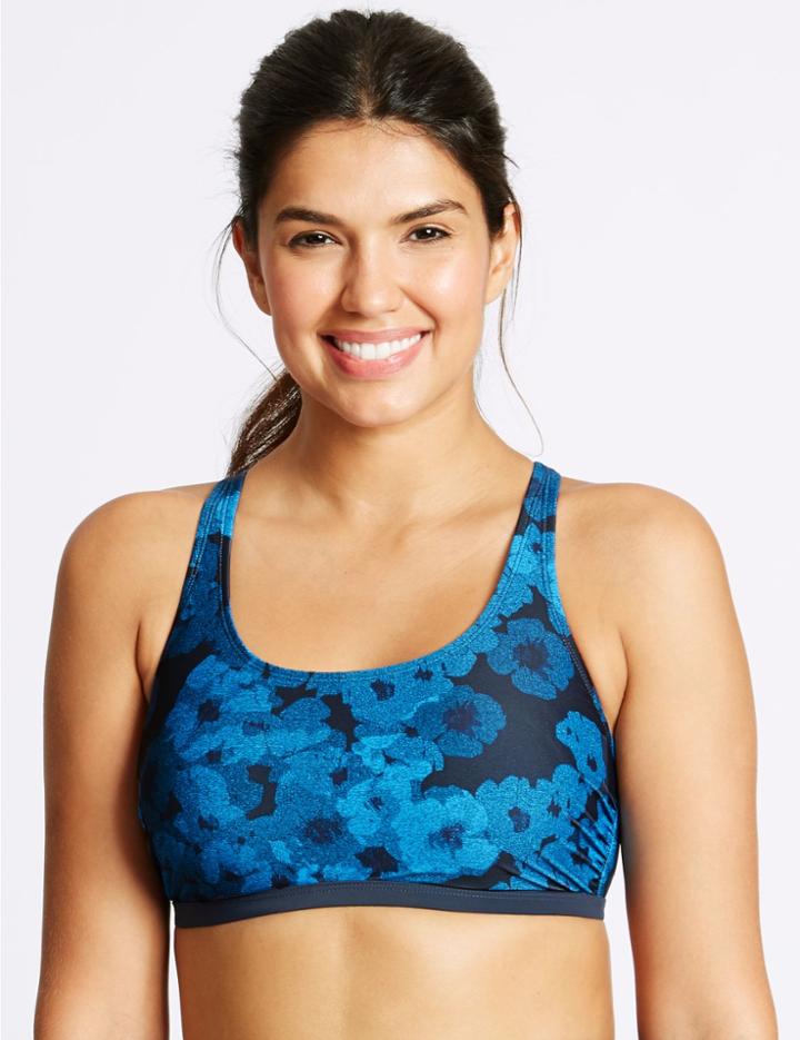 Marks & Spencer Floral Print Scoop Neck Bikini Top Navy Mix