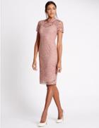 Marks & Spencer Floral Lace Short Sleeve Shift Dress Blush