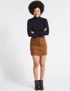 Marks & Spencer Cotton Rich Cord A-line Mini Skirt Medium Brown