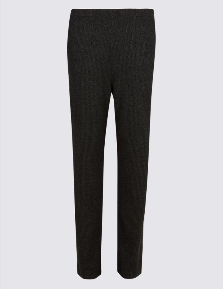 Marks & Spencer Herringbone Textured Straight Leg Trousers Black Mix