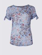 Marks & Spencer Floral Burnout Print Tie Sleeve T-shirt Blue Mix
