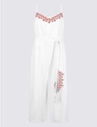 Marks & Spencer Pure Cotton Embroidered Culotte Jumpsuit Ivory Mix