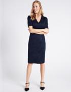 Marks & Spencer Embossed Texture Bodycon Dress Navy