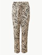 Marks & Spencer Satin Animal Print Ankle Grazer Peg Trousers Cream Mix