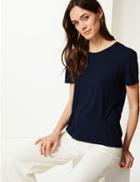 Marks & Spencer Round Neck Short Sleeve Relaxed Fit T-shirt Navy