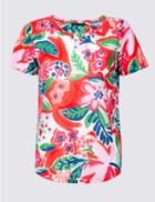 Marks & Spencer Floral Print Short Sleeve T-shirt Red Mix