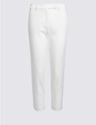 Marks & Spencer Petite Cotton Rich Slim Leg Trousers Winter White