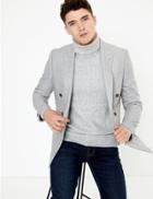 Marks & Spencer Slim Fit Wool Blend Double Breasted Jacket Light Grey