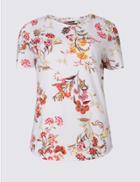 Marks & Spencer Pure Cotton Floral Print Short T-shirt Ivory Mix